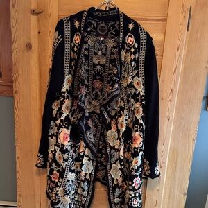 Johnny Was Black Embroidered Floral-Pattern Cardigan